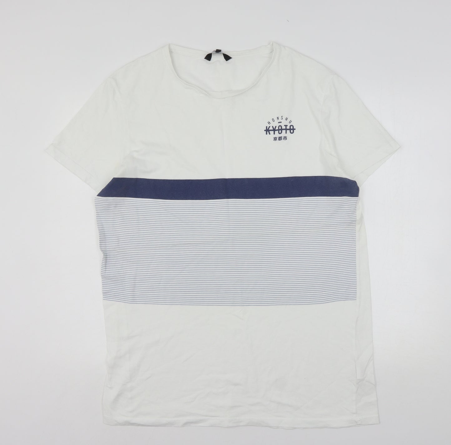 Blue Inc Mens Multicoloured Striped Cotton  T-Shirt Size L Round Neck