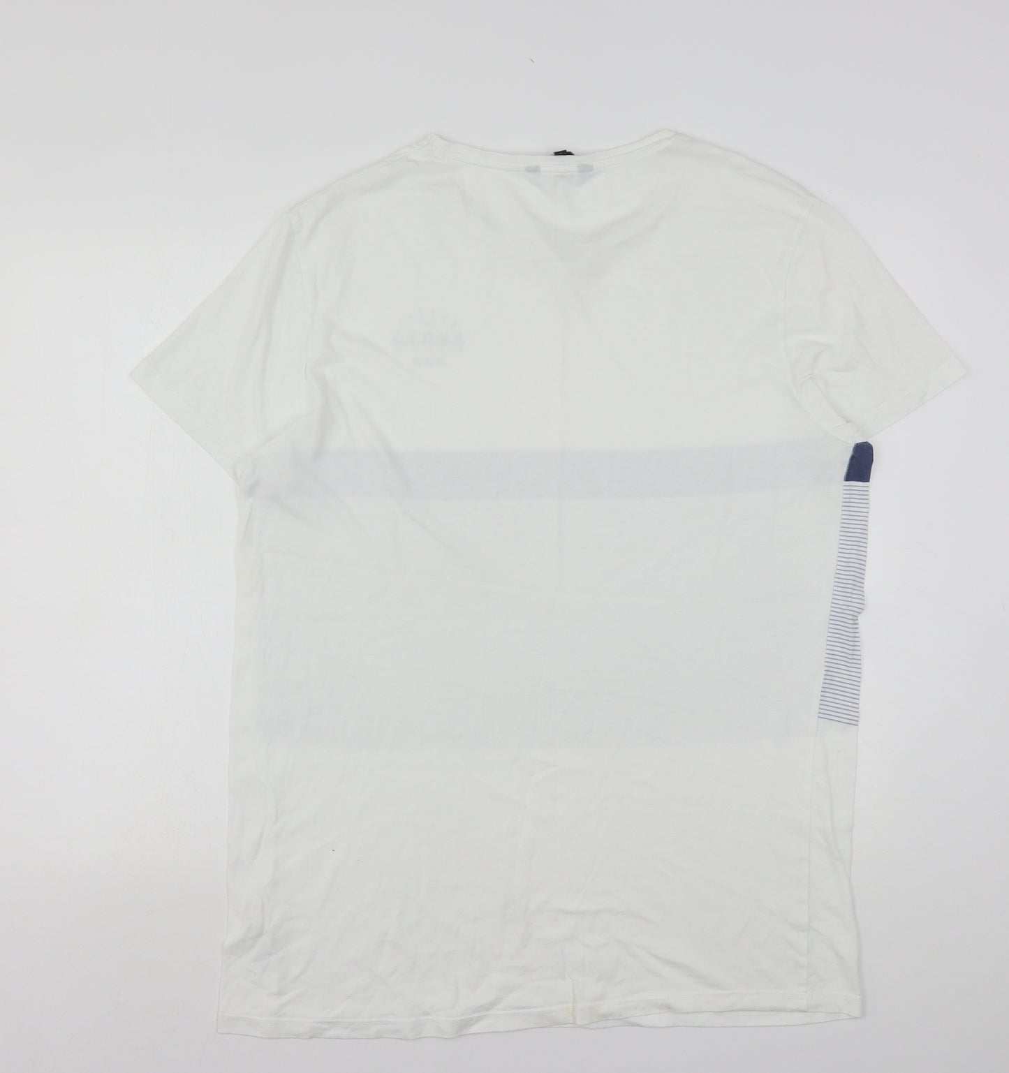 Blue Inc Mens Multicoloured Striped Cotton  T-Shirt Size L Round Neck