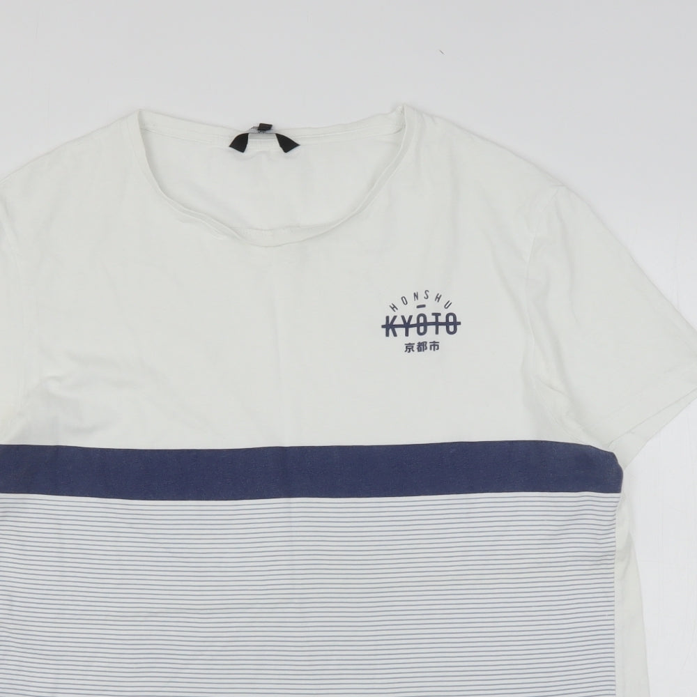 Blue Inc Mens Multicoloured Striped Cotton  T-Shirt Size L Round Neck