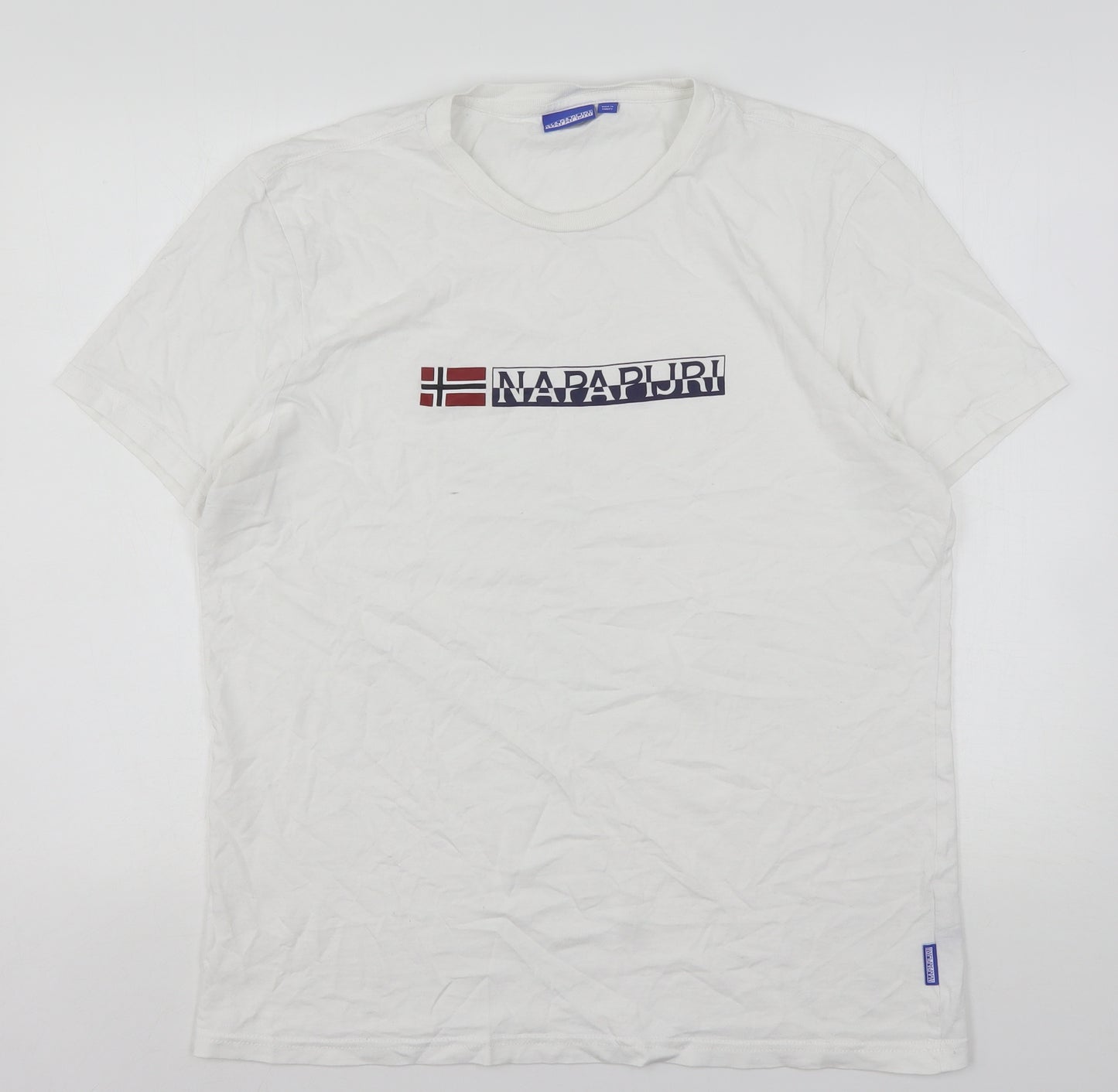 Napapijri Mens White  Polyester  T-Shirt Size L Round Neck