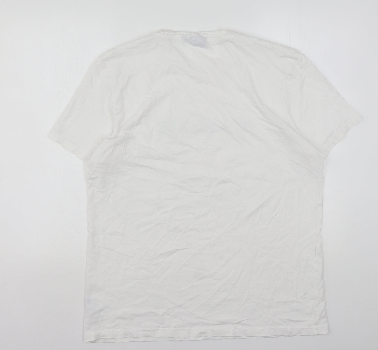 Napapijri Mens White  Polyester  T-Shirt Size L Round Neck