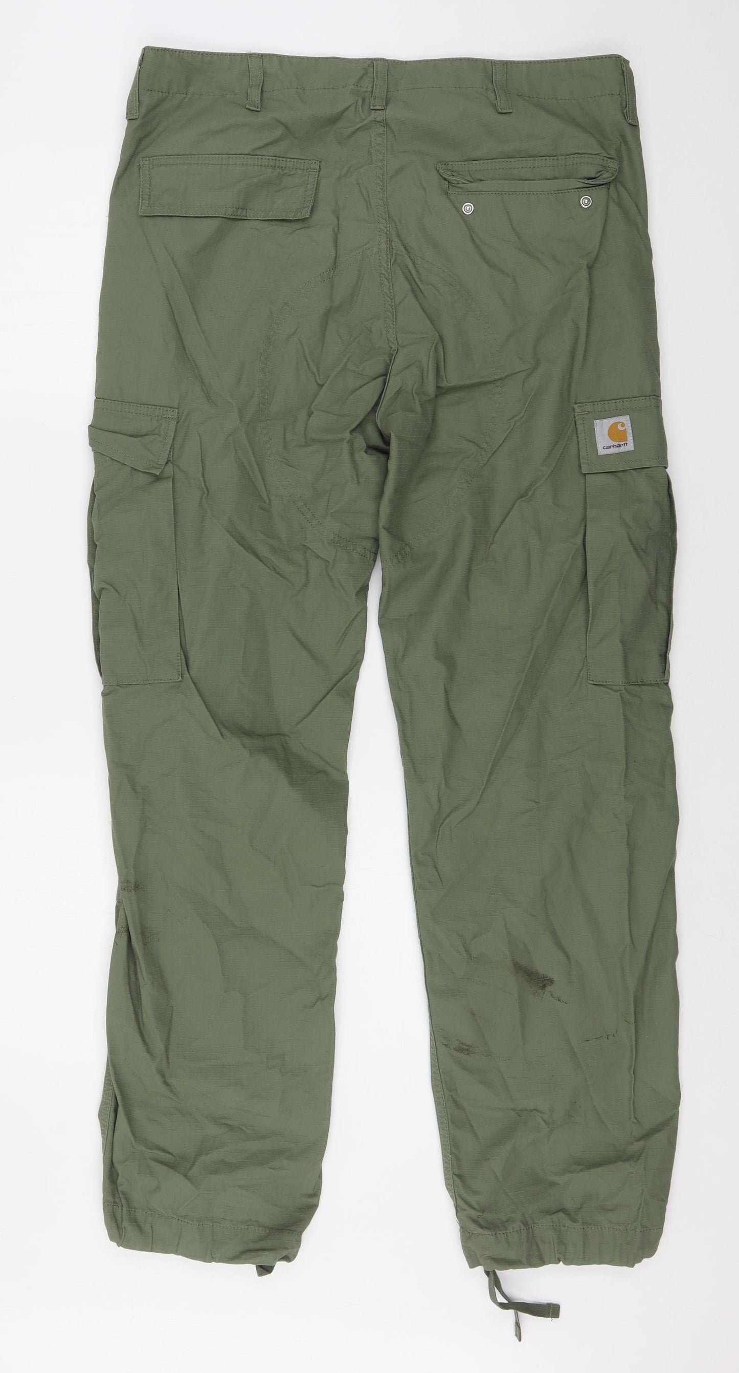 Carhartt WIP Mens Green  Cotton Cargo Trousers Size 34 L32 in Regular Button