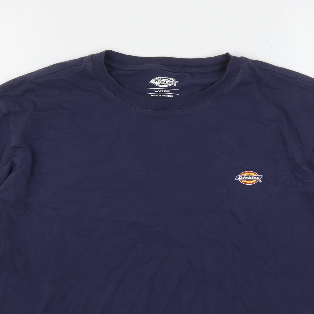Dickies Mens Blue  Polyester  T-Shirt Size L Round Neck