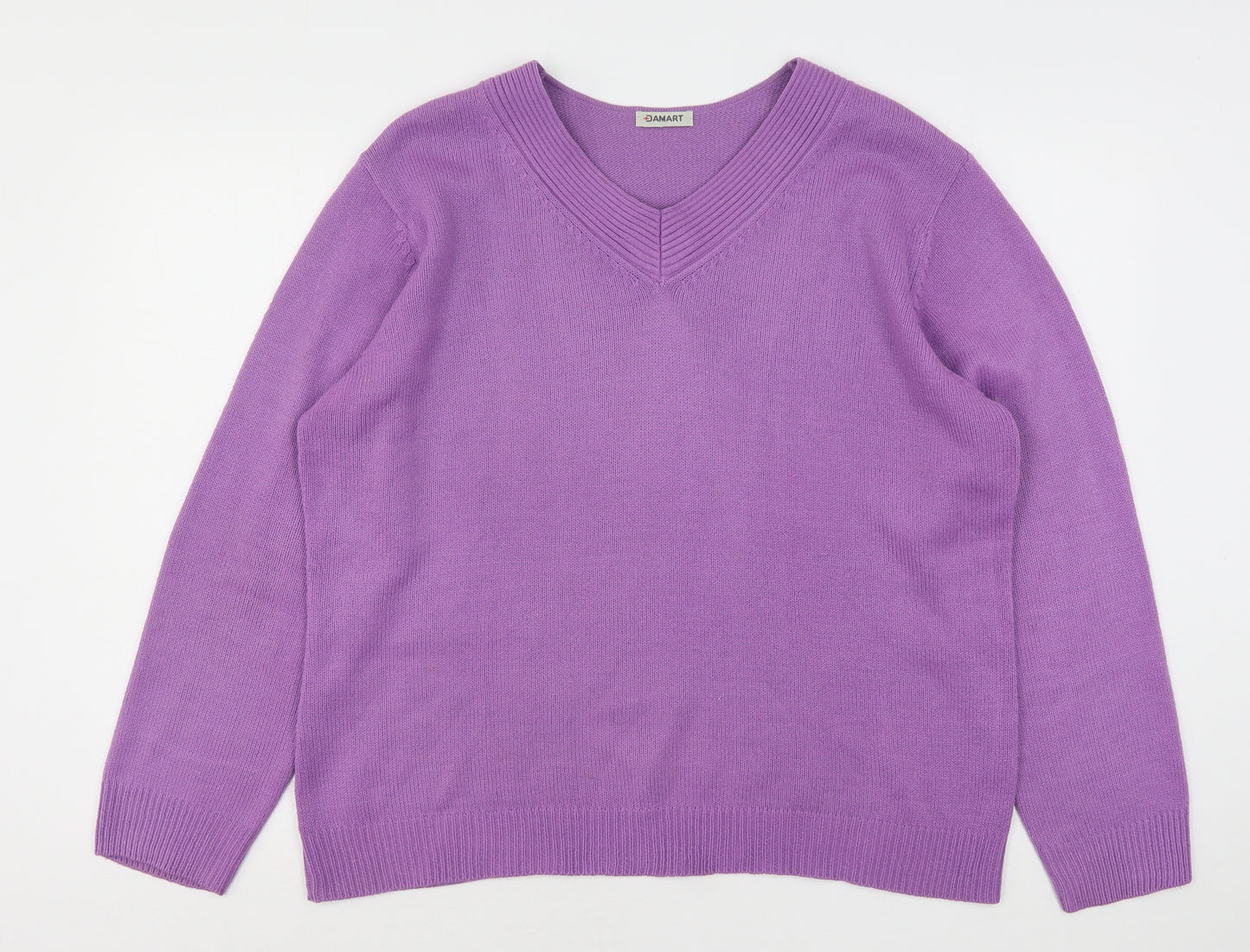 Damart Womens Purple V-Neck  Acrylic Pullover Jumper Size 18