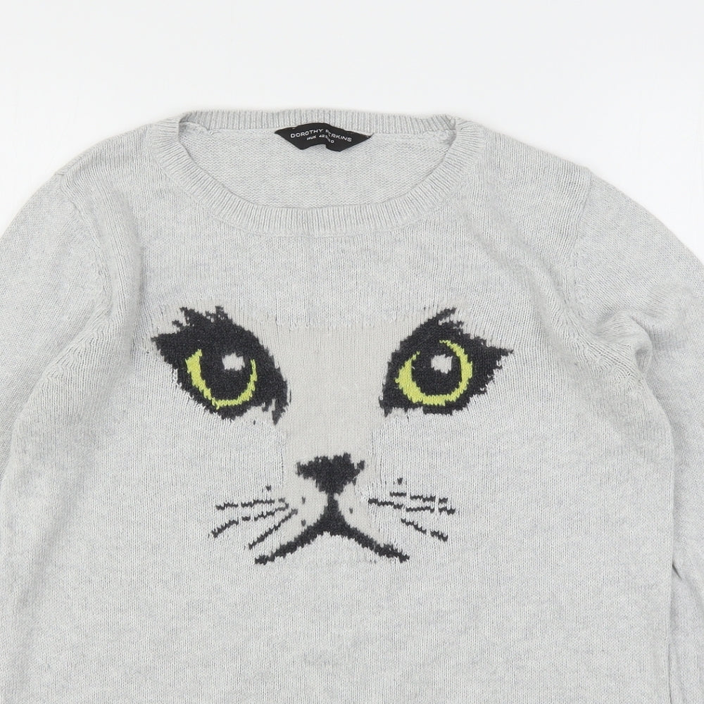 Dorothy Perkins Womens Grey Round Neck  Cotton Pullover Jumper Size 14   - Cat