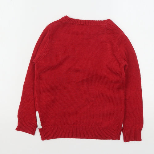 Nutmeg Boys Red Round Neck Geometric Acrylic Pullover Jumper Size 4-5 Years   - Christmas