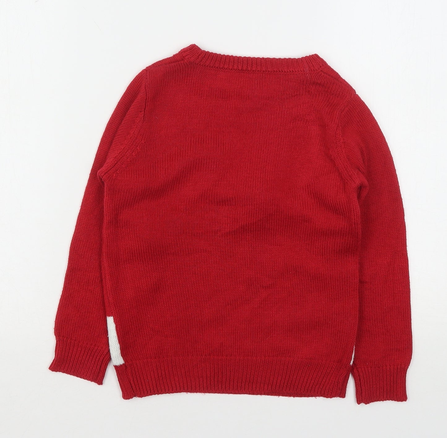Nutmeg Boys Red Round Neck Geometric Acrylic Pullover Jumper Size 4-5 Years   - Christmas