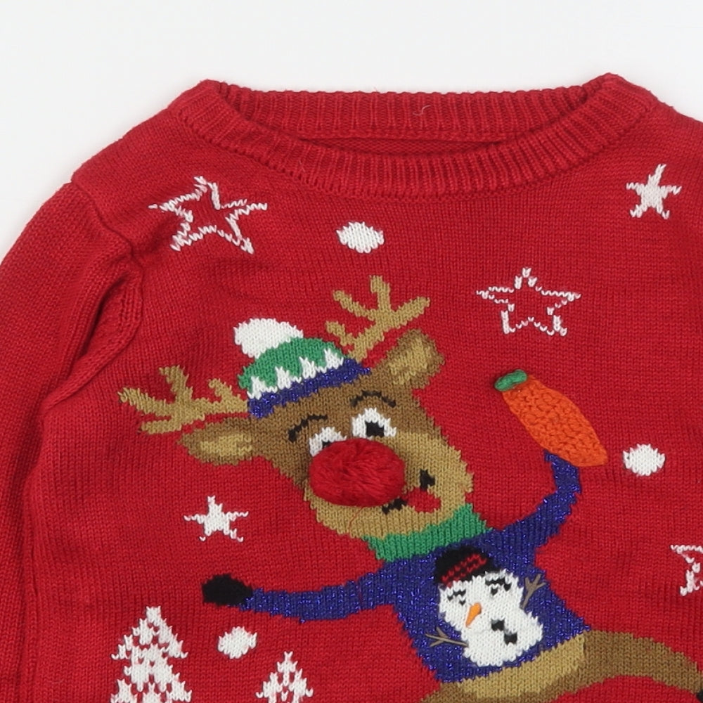 Nutmeg Boys Red Round Neck Geometric Acrylic Pullover Jumper Size 4-5 Years   - Christmas
