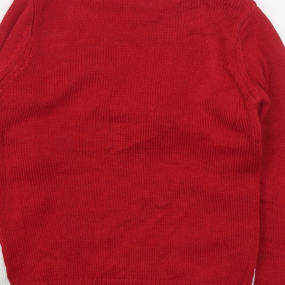 Nutmeg Boys Red Round Neck Geometric Acrylic Pullover Jumper Size 4-5 Years   - Christmas