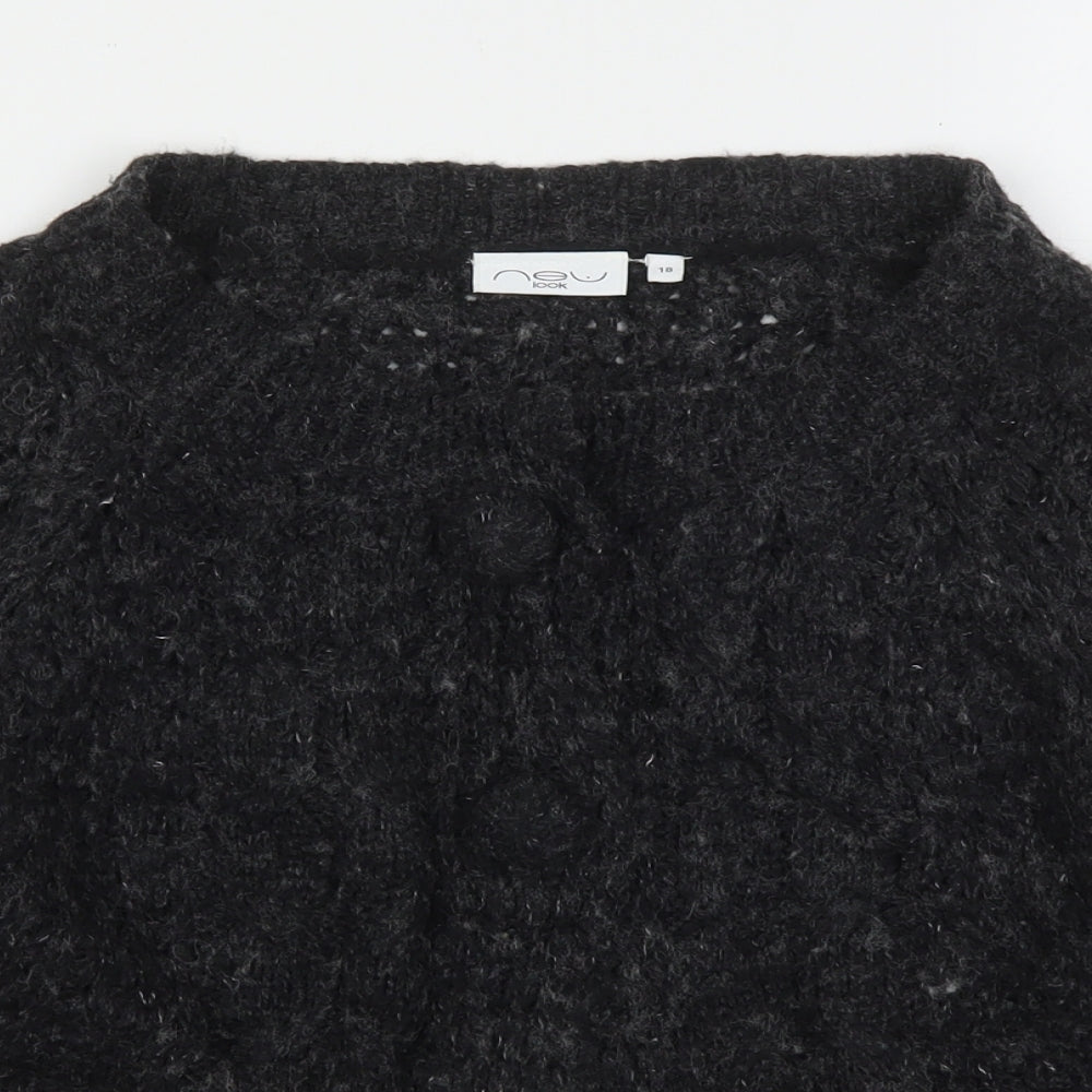 New Look Womens Grey Round Neck  Acrylic Cardigan Jumper Size 18
