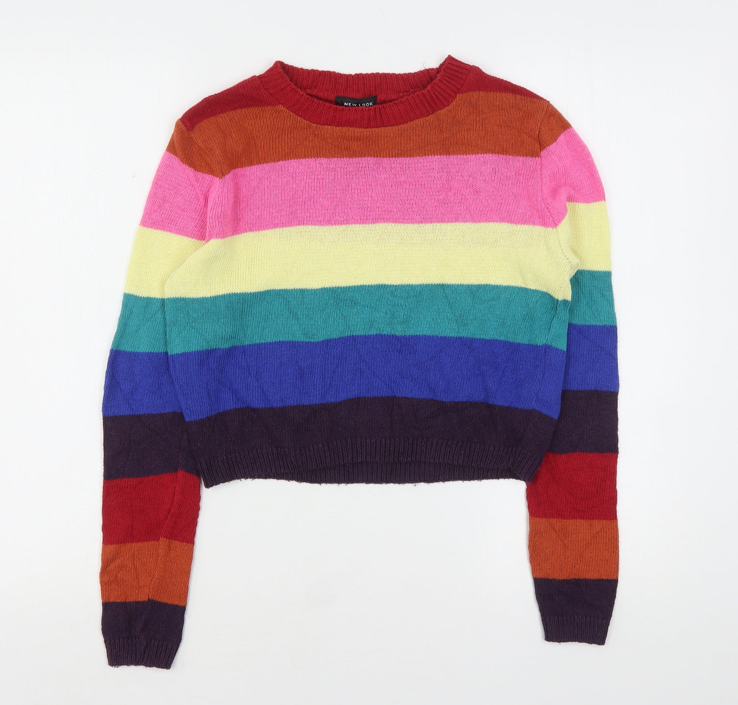 New Look Womens Multicoloured Round Neck Striped Acrylic Pullover Jumper Size S