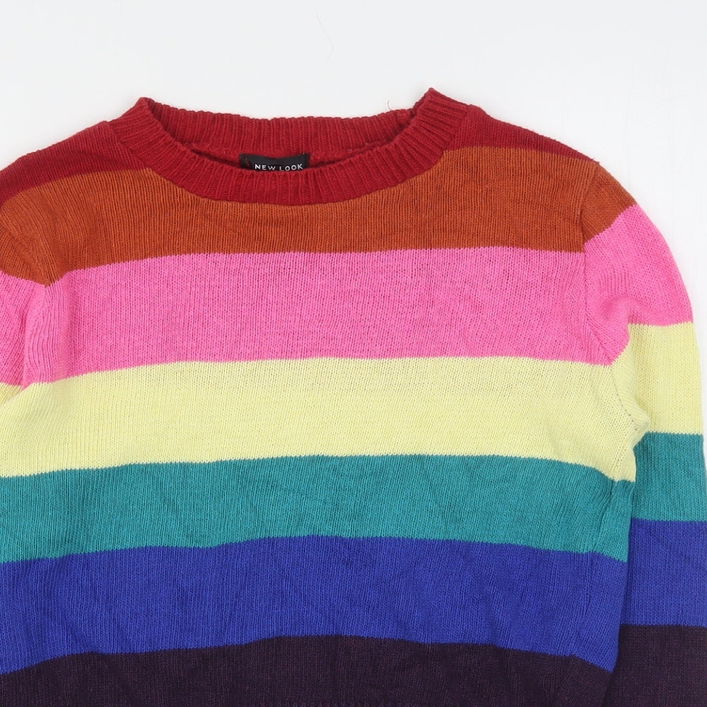 New Look Womens Multicoloured Round Neck Striped Acrylic Pullover Jumper Size S