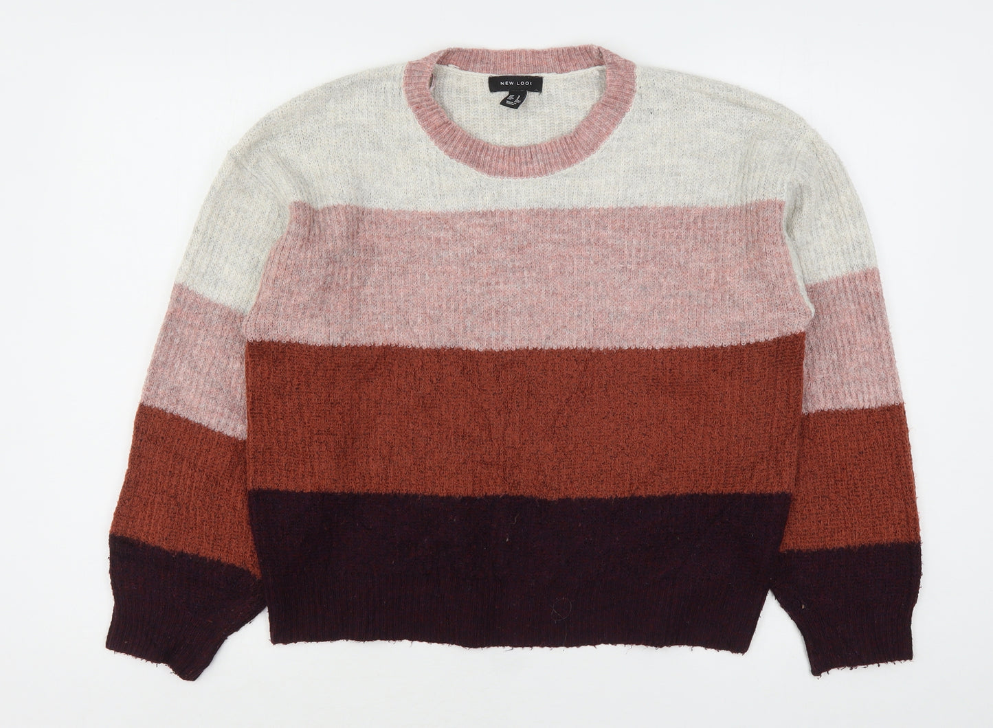 New Look Womens Multicoloured Round Neck Striped Acrylic Pullover Jumper Size S