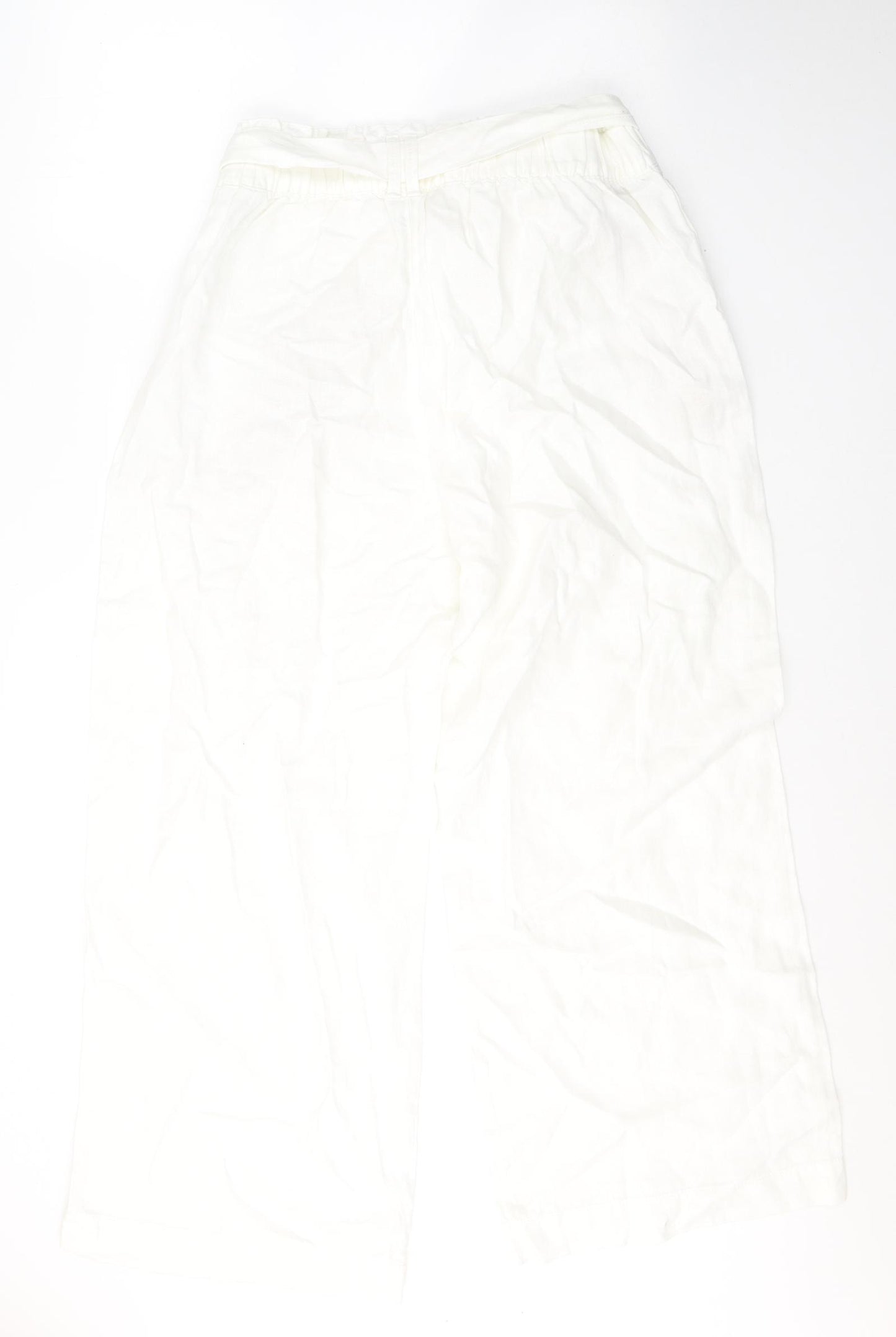 Marks and Spencer Womens White  Linen Trousers  Size 16 L28 in  Tie