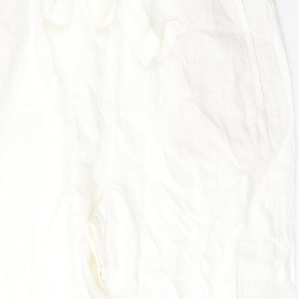Marks and Spencer Womens White  Linen Trousers  Size 16 L28 in  Tie
