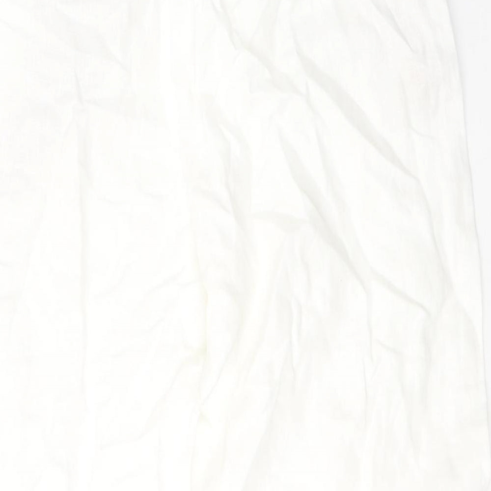 Marks and Spencer Womens White  Linen Trousers  Size 16 L28 in  Tie