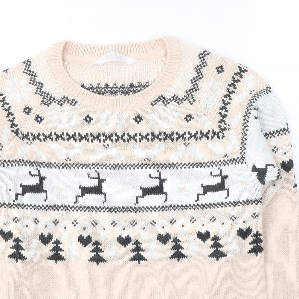 H&M Girls Pink Roll Neck Fair Isle Acrylic Pullover Jumper Size 14-15 Years  Pullover - Christmas Icons