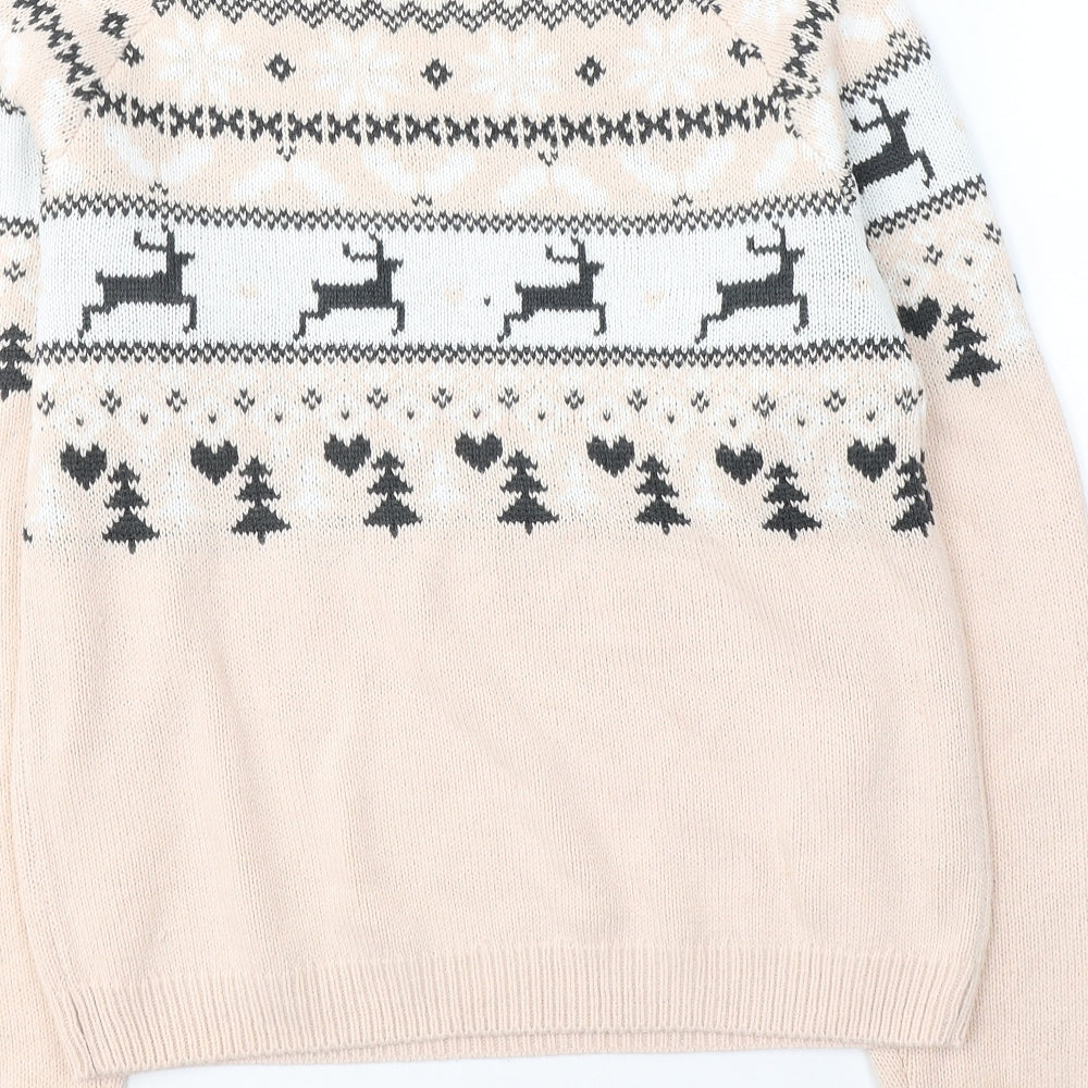 H&M Girls Pink Roll Neck Fair Isle Acrylic Pullover Jumper Size 14-15 Years  Pullover - Christmas Icons