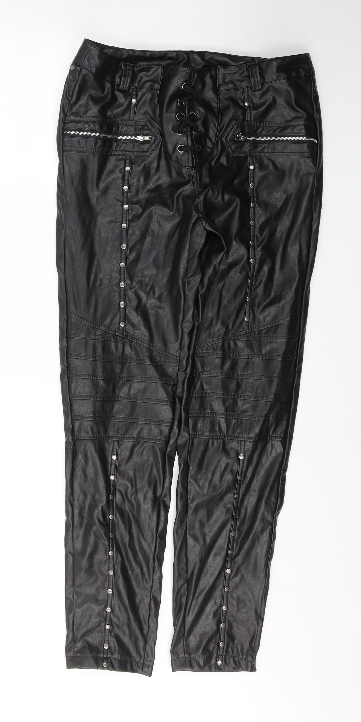 Preworn Womens Black  Polyester Snow Pants Trousers Size 2XL L29 in Regular Tie - Faux Leather