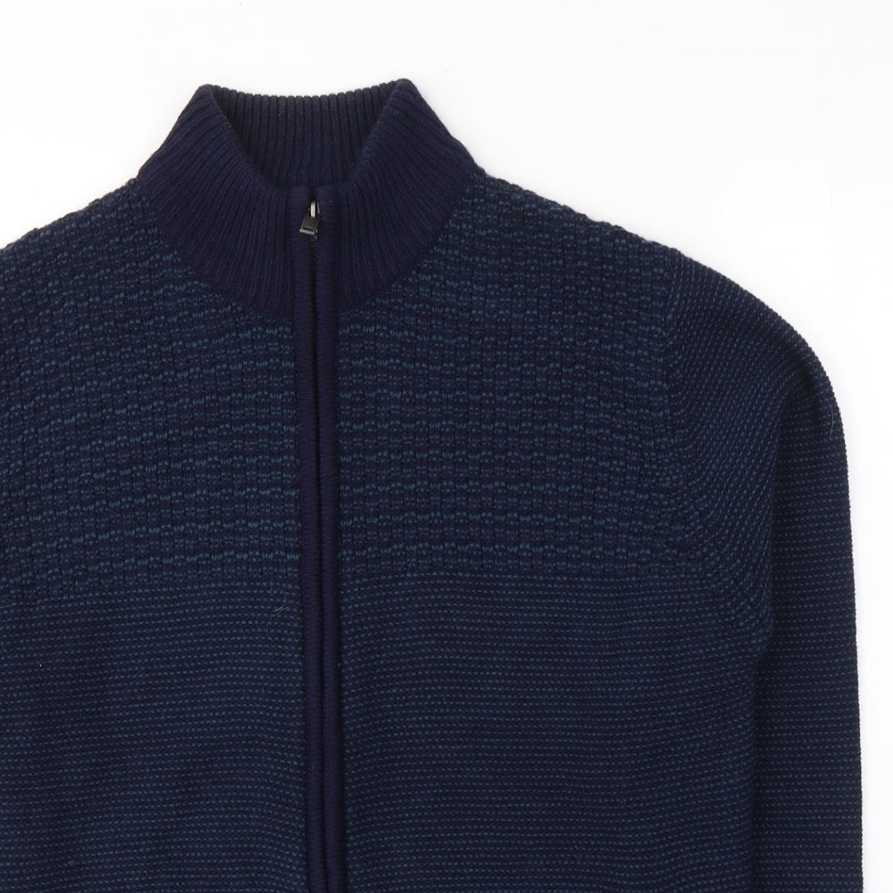 Marks and Spencer Womens Blue Geometric Acrylic Full Zip Sweatshirt Size M  Zip