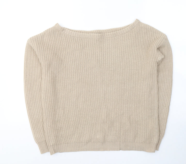Missguided Womens Beige Boat Neck Acrylic Pullover Jumper Size S