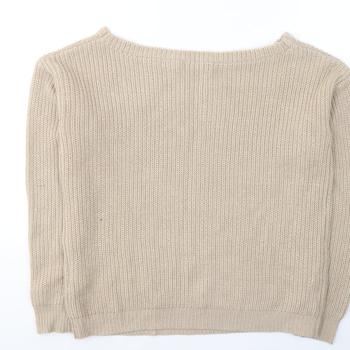 Missguided Womens Beige Boat Neck  Acrylic Pullover Jumper Size S