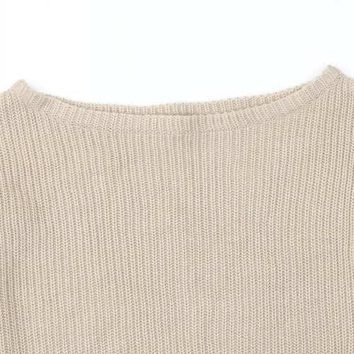 Missguided Womens Beige Boat Neck  Acrylic Pullover Jumper Size S