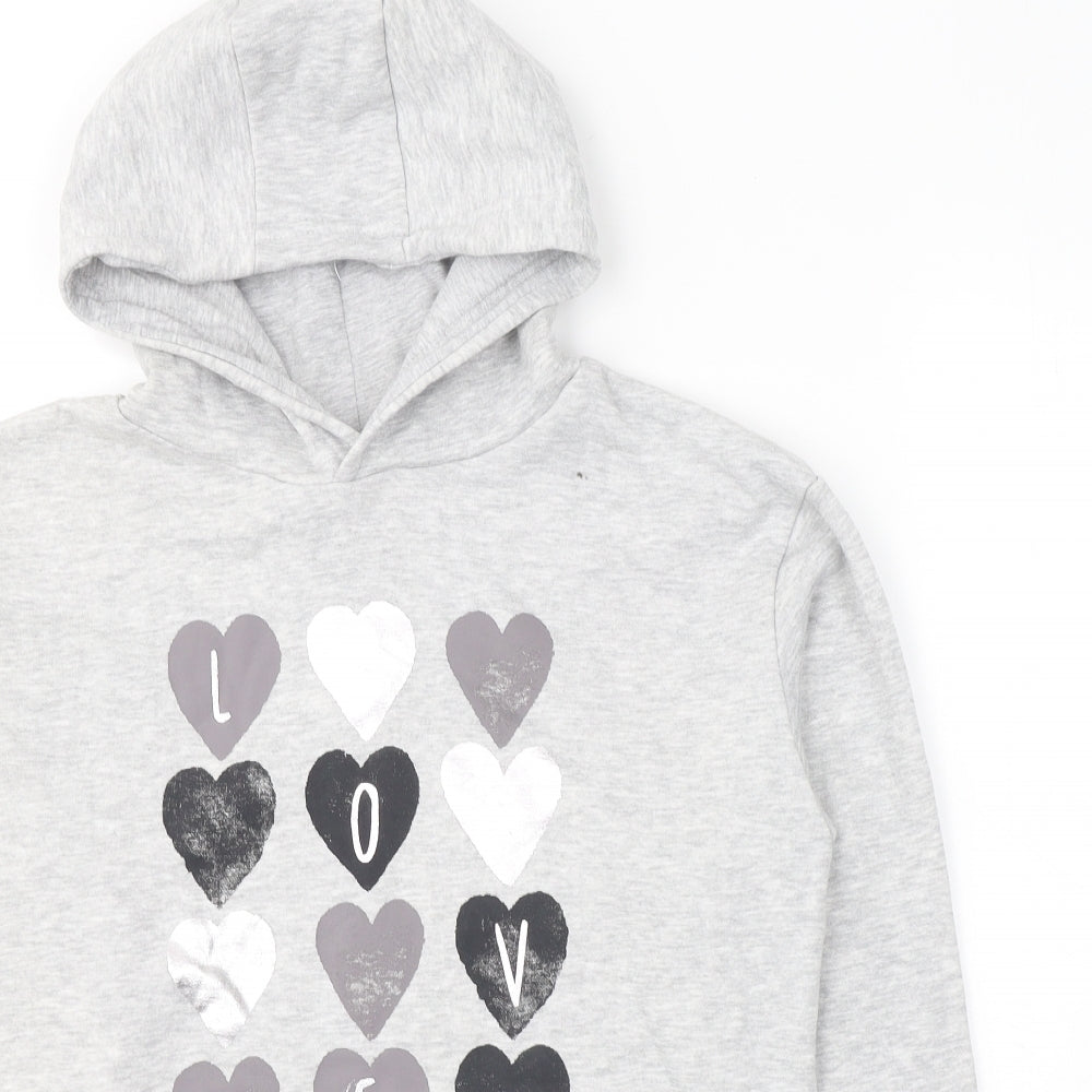 Primark Girls Grey  Cotton Pullover Hoodie Size 14-15 Years  Pullover - Love heart