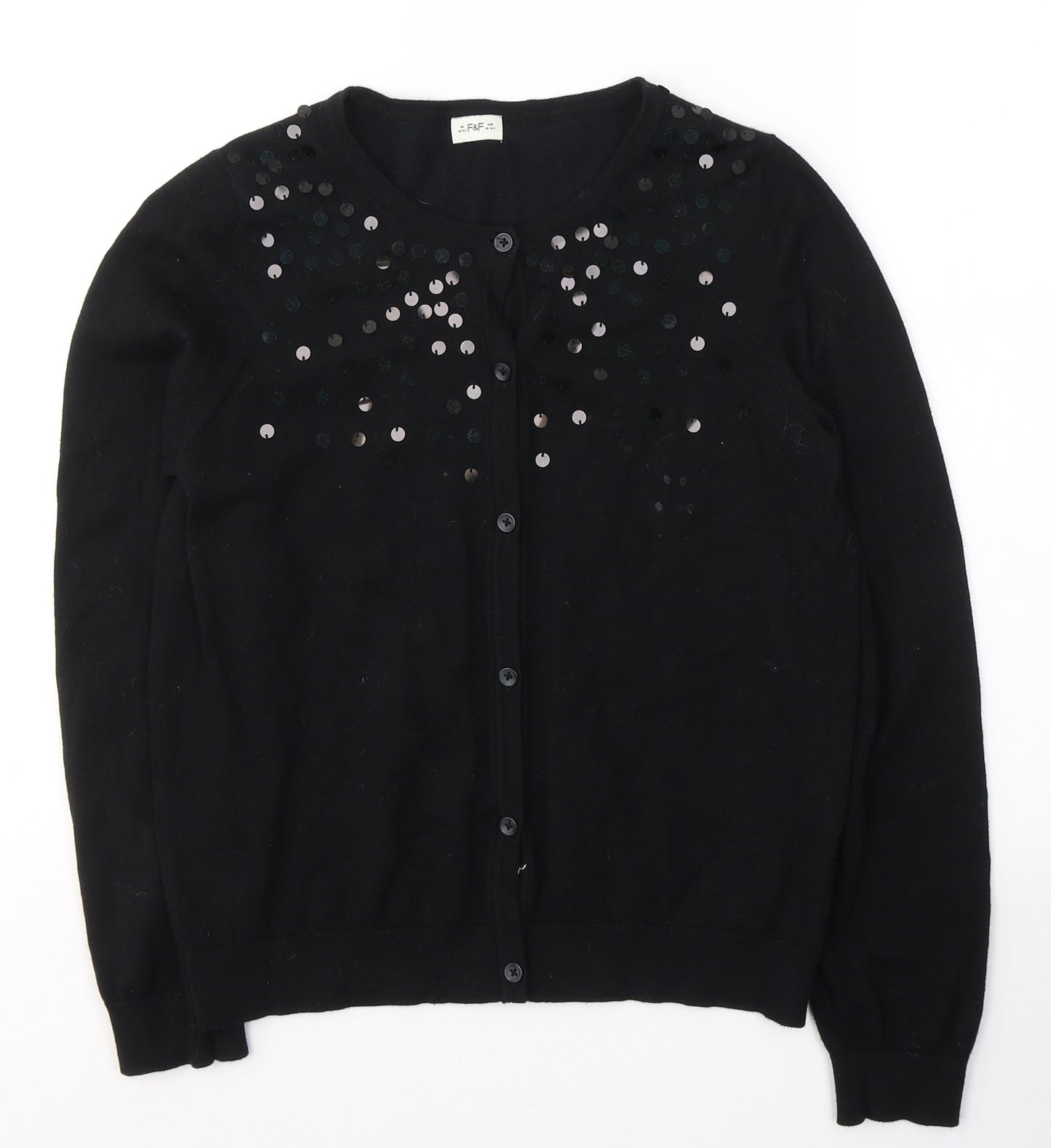 F&F Girls Black Round Neck  Cotton Cardigan Jumper Size 13-14 Years  Button