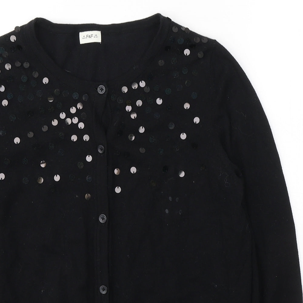 F&F Girls Black Round Neck  Cotton Cardigan Jumper Size 13-14 Years  Button