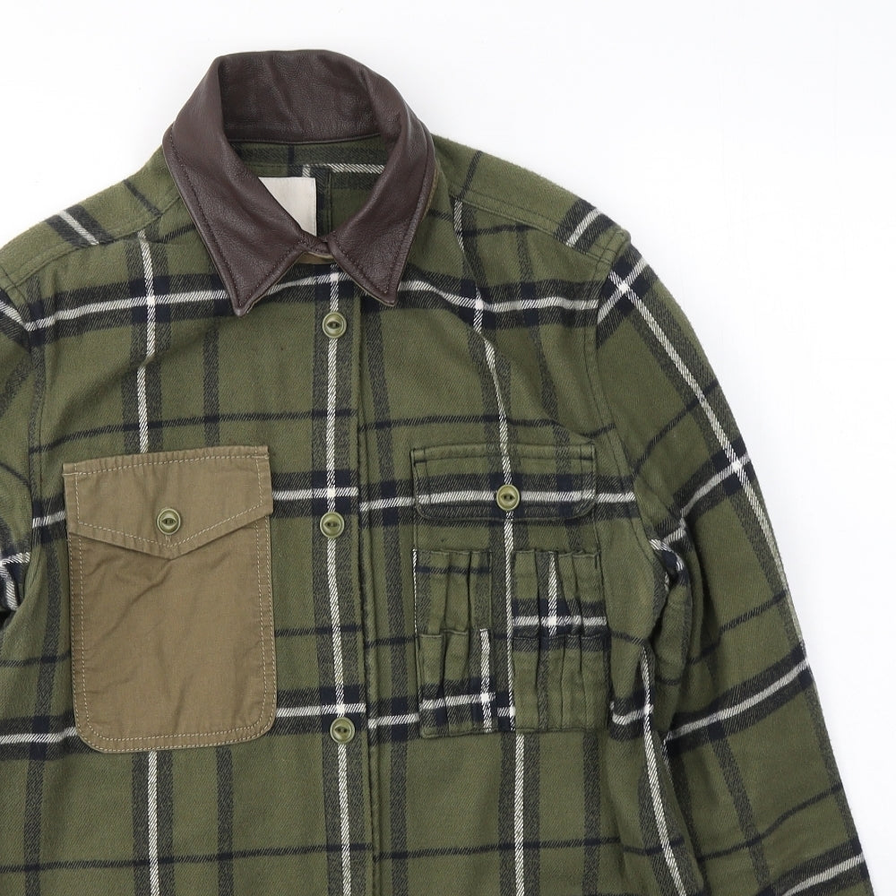 Diesel Mens Green Plaid Cotton  Button-Up Size M Collared Button