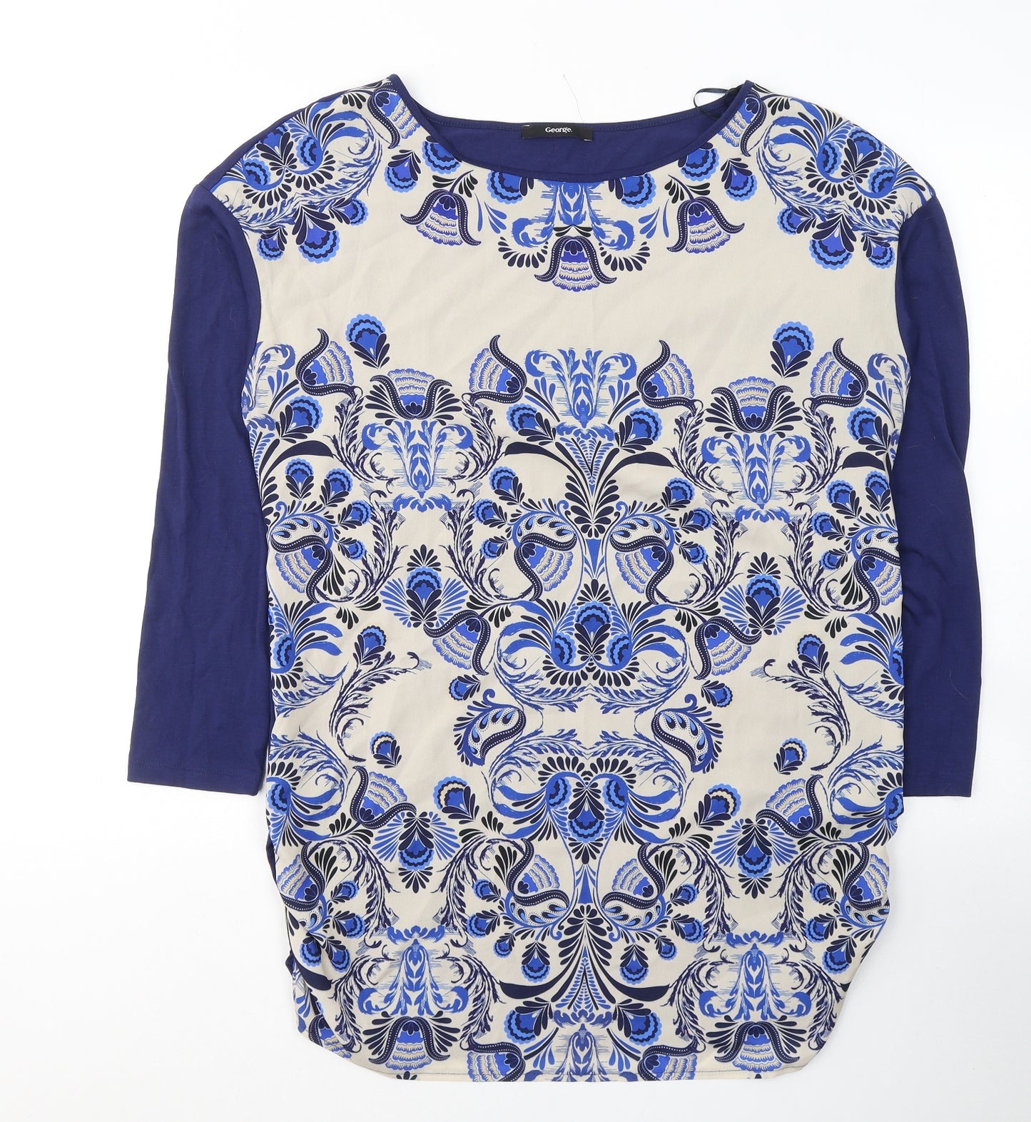 George Womens Blue Geometric Polyester Tunic T-Shirt Size 16 Round Neck