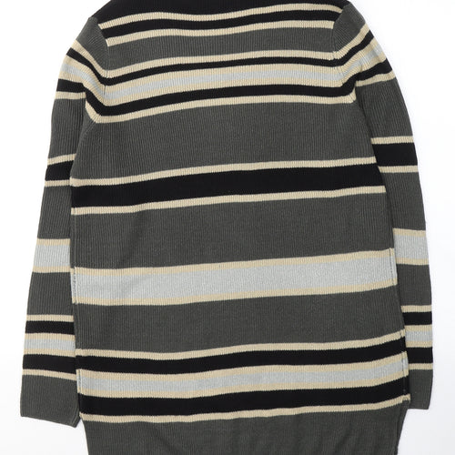 Isle Womens Grey V-Neck Striped Acrylic Pullover Jumper Size M
