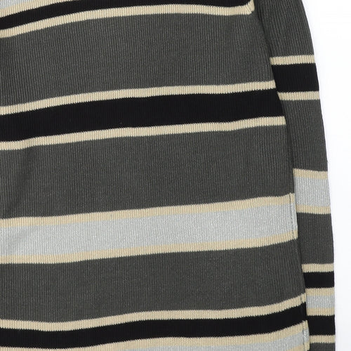Isle Womens Grey V-Neck Striped Acrylic Pullover Jumper Size M