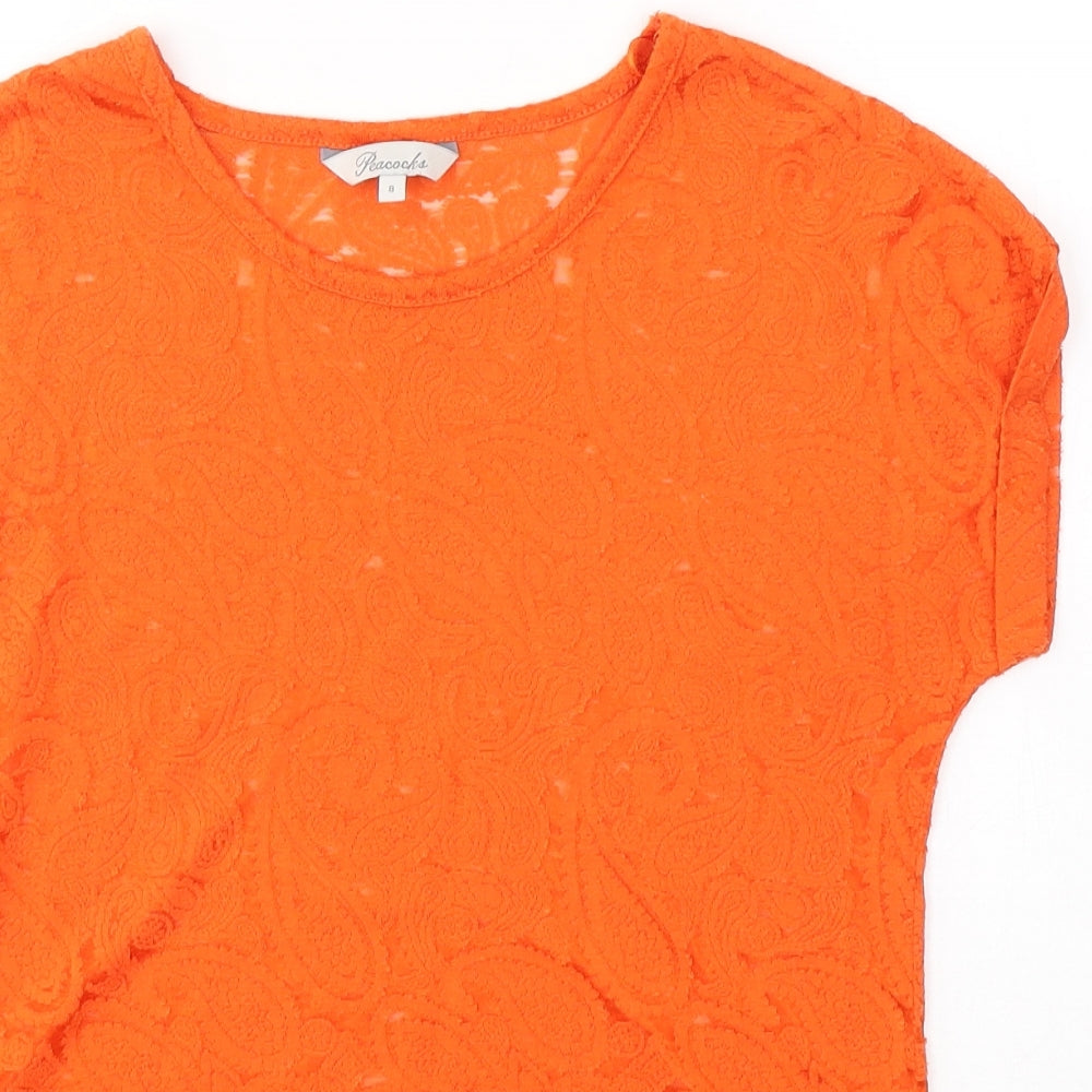 Peacocks Womens Orange Paisley Cotton Basic T-Shirt Size 8 Round Neck