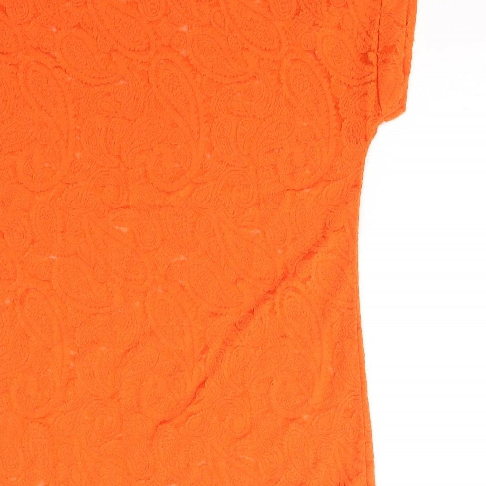 Peacocks Womens Orange Paisley Cotton Basic T-Shirt Size 8 Round Neck