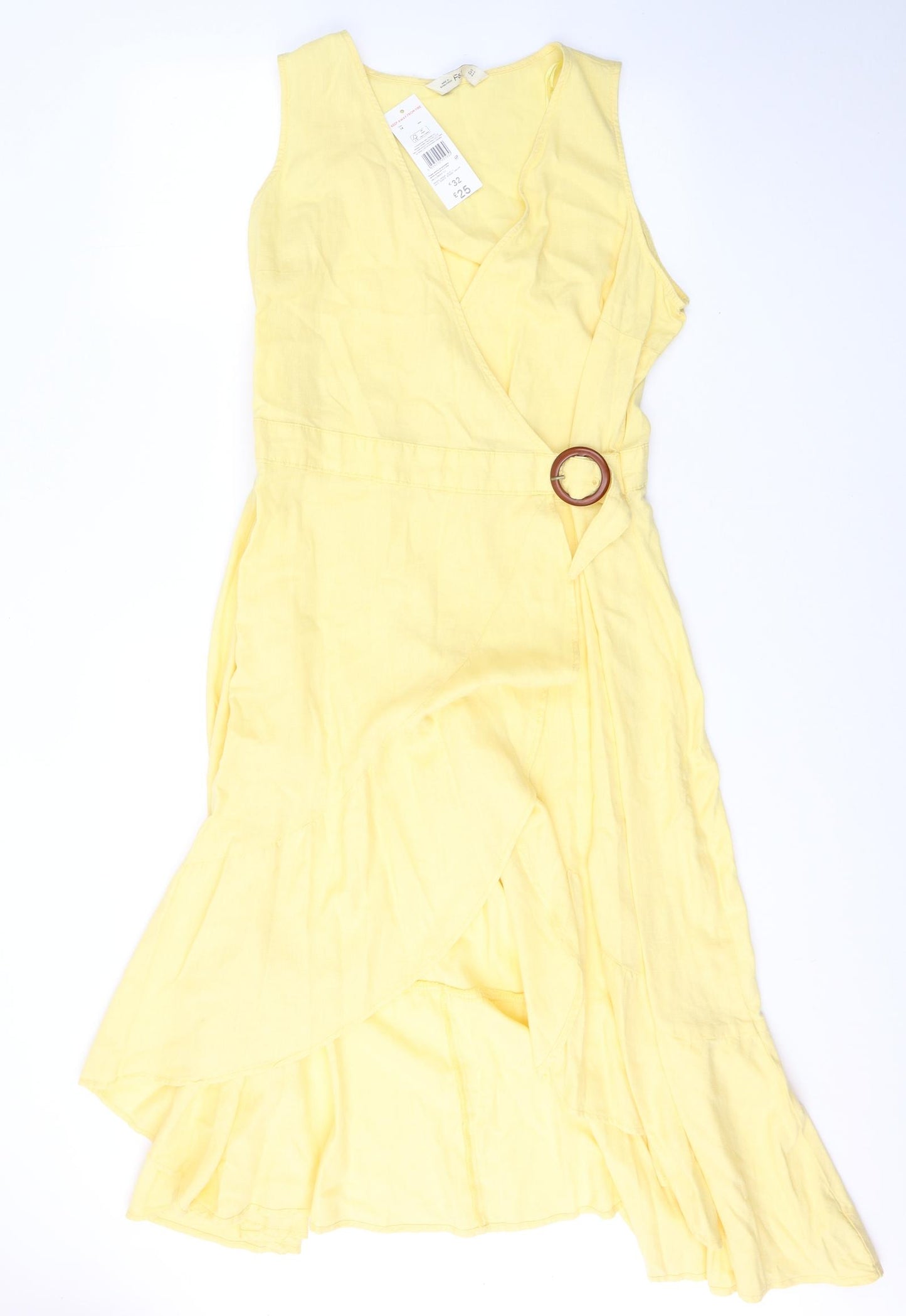 George Womens Yellow  Lyocell Wrap Dress  Size 14  V-Neck Pullover