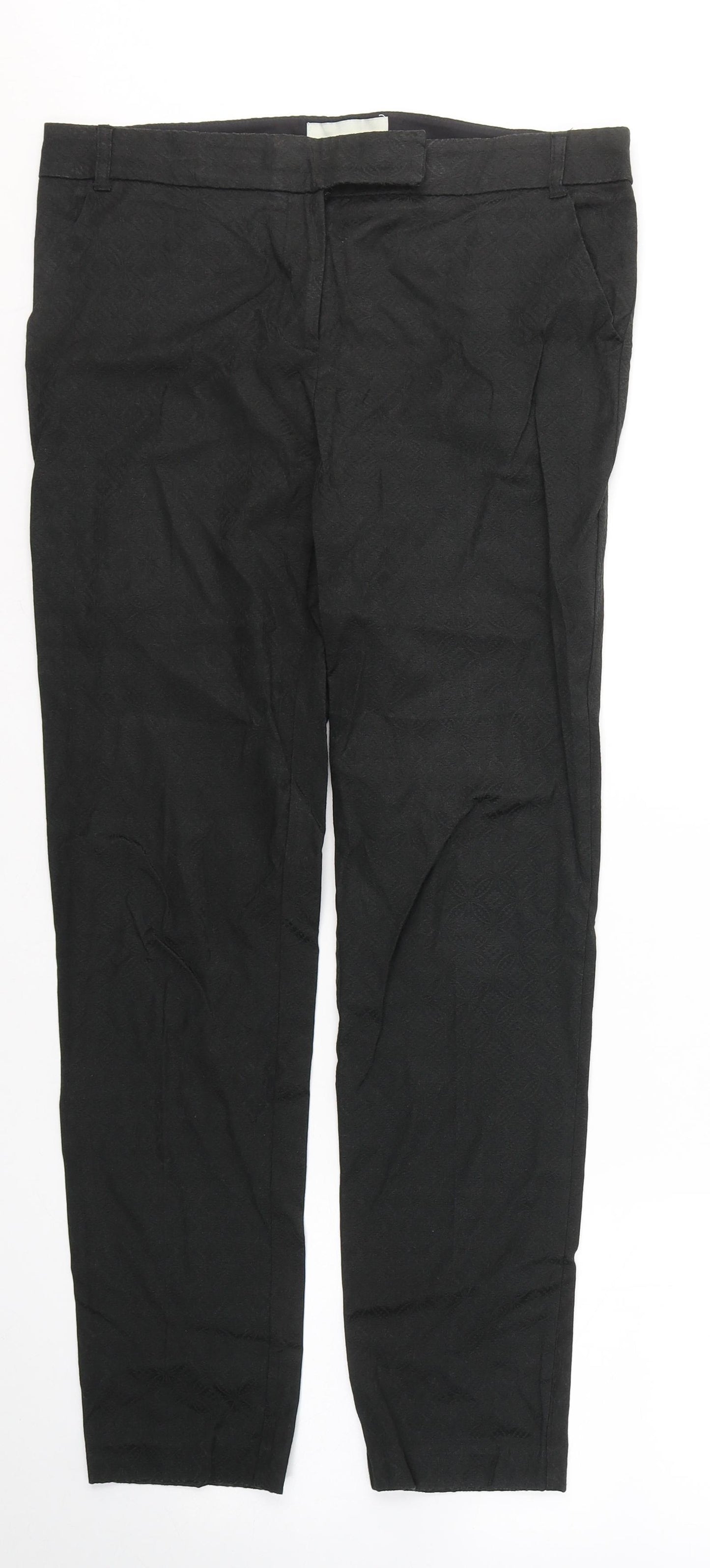 NEXT Womens Black Geometric Cotton Trousers  Size 10 L28 in Regular Buckle