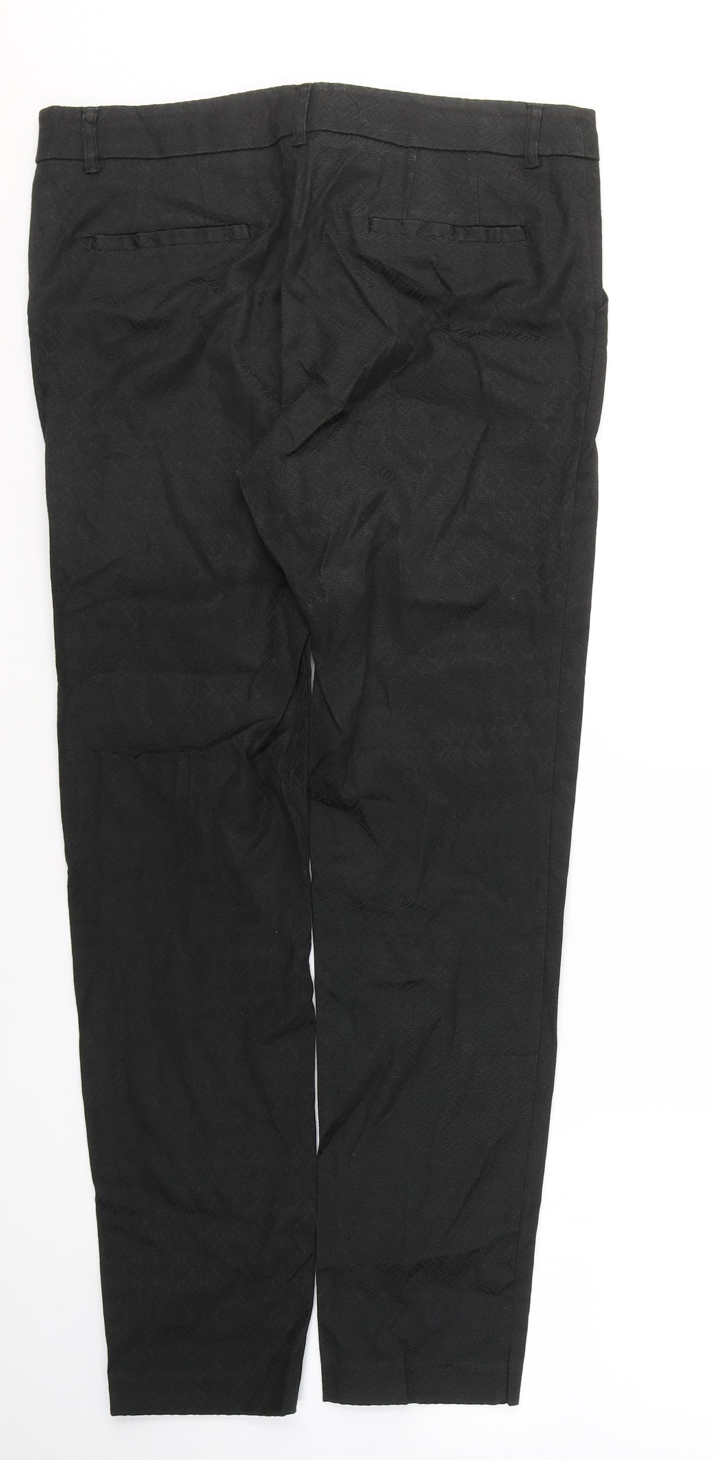 NEXT Womens Black Geometric Cotton Trousers  Size 10 L28 in Regular Buckle
