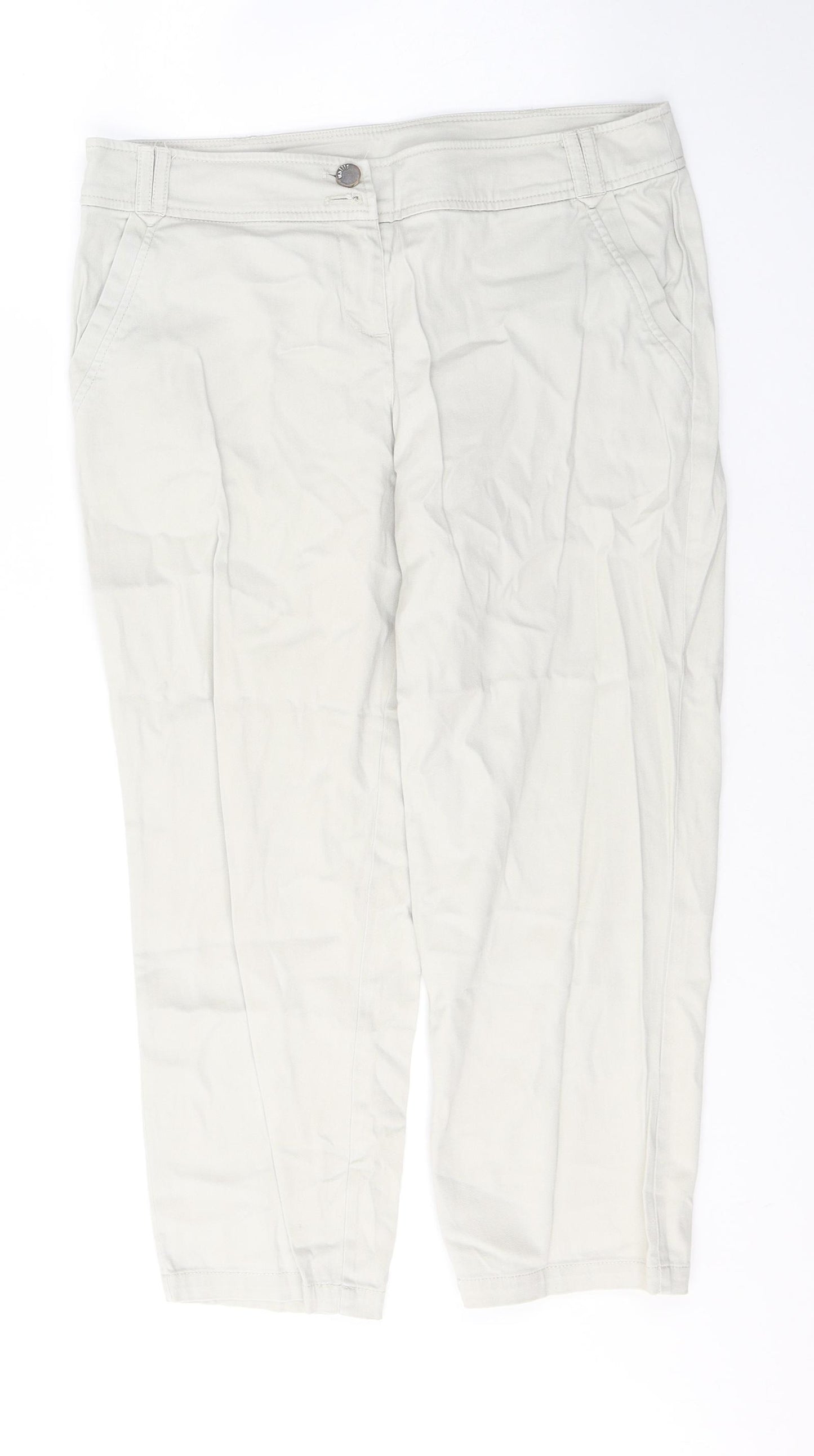 Wallis Womens Beige  Cotton Cropped Trousers Size 12 L22 in Regular Button