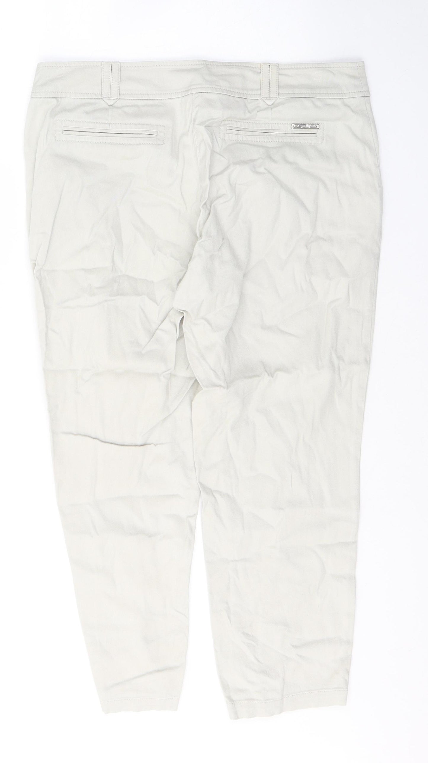 Wallis Womens Beige  Cotton Cropped Trousers Size 12 L22 in Regular Button