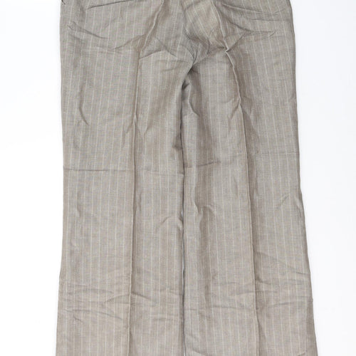 NEXT Womens Beige Striped Linen Trousers  Size 10 L32 in Regular Button