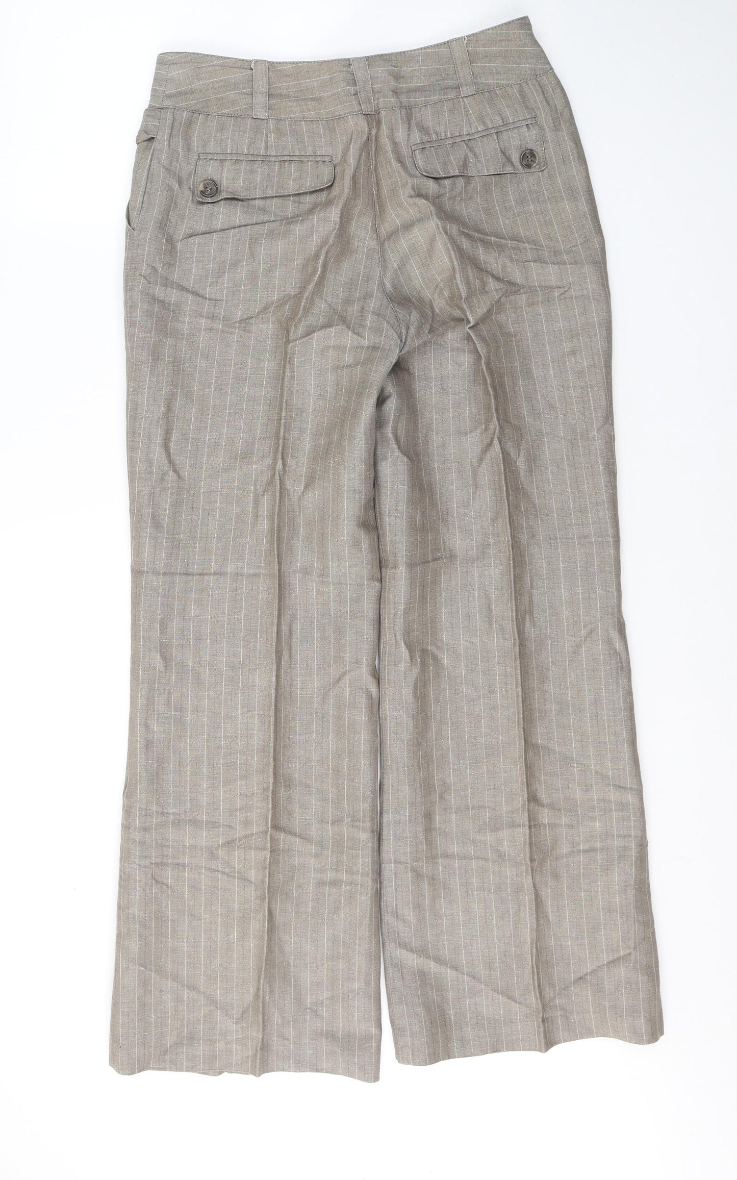 NEXT Womens Beige Striped Linen Trousers  Size 10 L32 in Regular Button