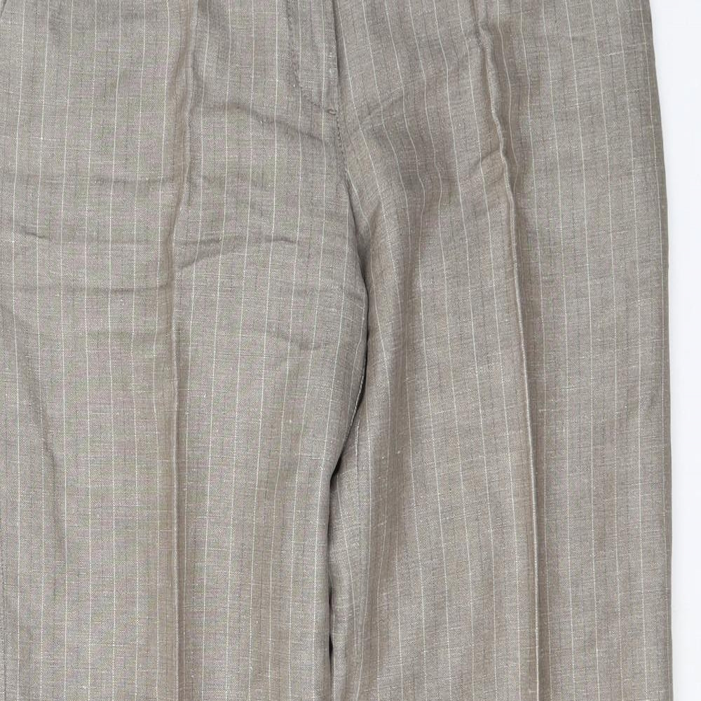 NEXT Womens Beige Striped Linen Trousers  Size 10 L32 in Regular Button
