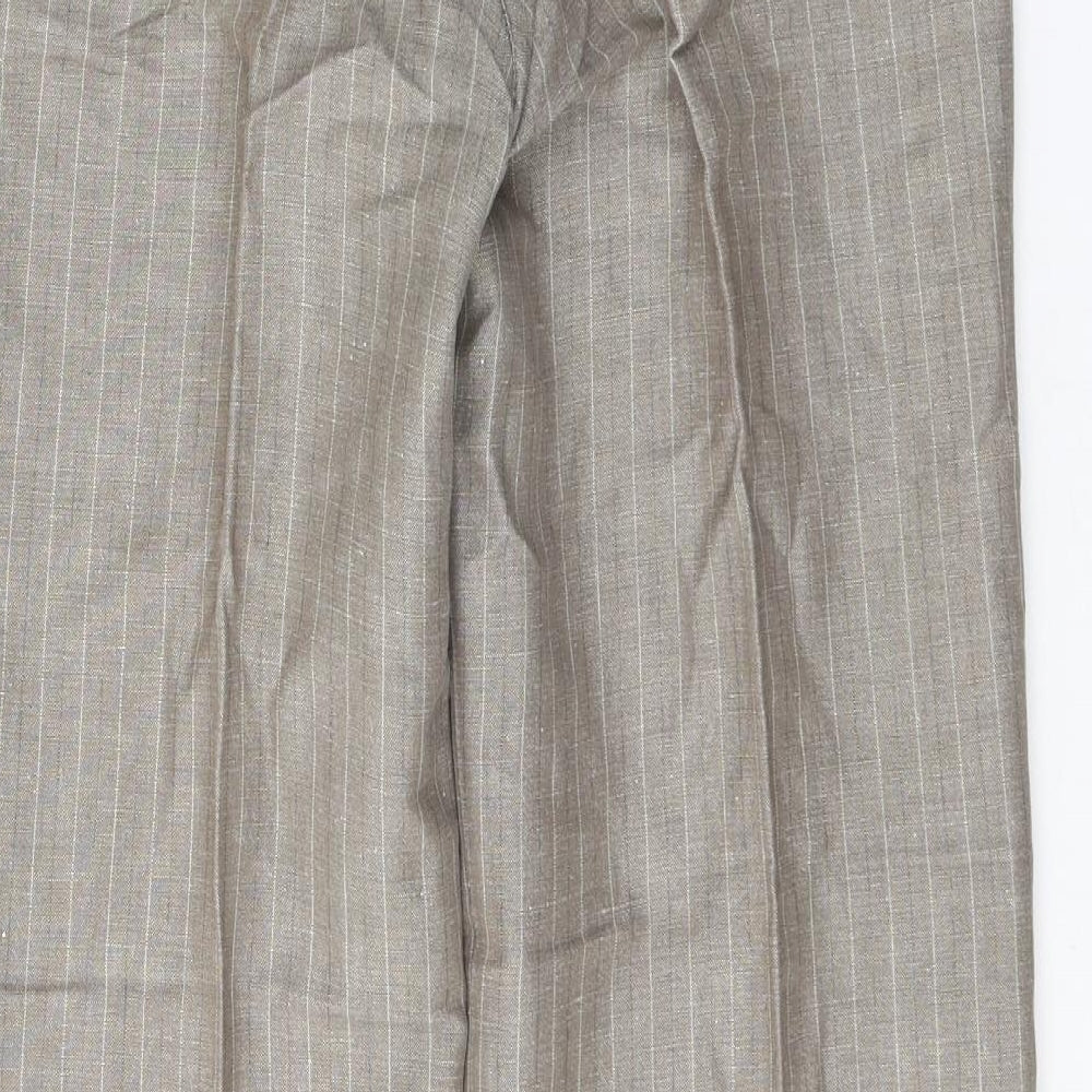 NEXT Womens Beige Striped Linen Trousers  Size 10 L32 in Regular Button