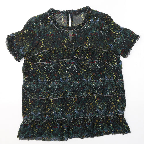 River Island Womens Black Floral Polyester Basic Blouse Size 8 Round Neck