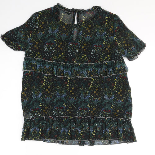 River Island Womens Black Floral Polyester Basic Blouse Size 8 Round Neck