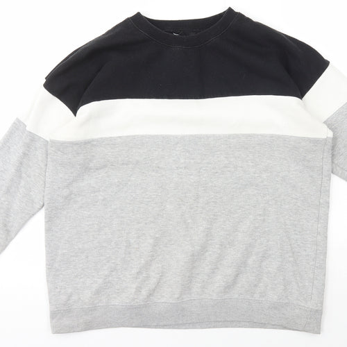 New Look Womens Grey Crew Neck Striped Cotton Pullover Jumper Size M