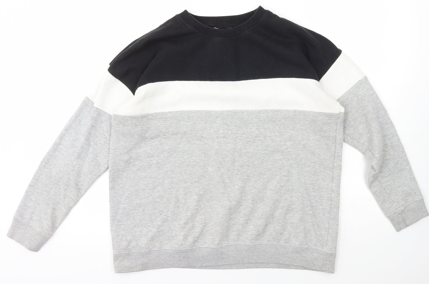 New Look Womens Grey Crew Neck Striped Cotton Pullover Jumper Size M