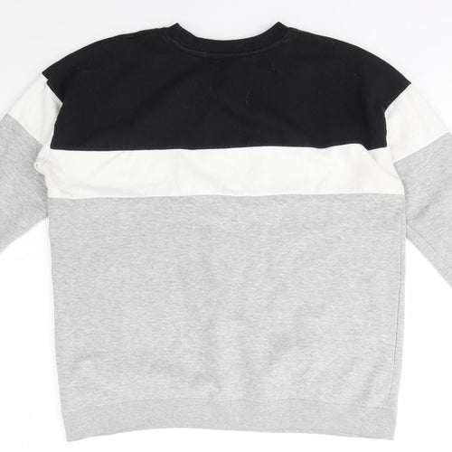 New Look Womens Grey Crew Neck Striped Cotton Pullover Jumper Size M